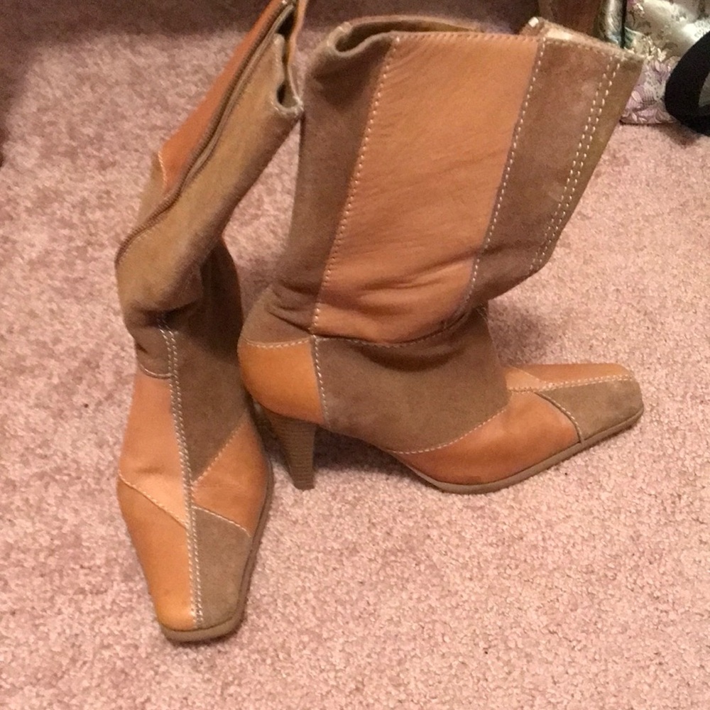 Tan Leather & suede two tone color black western boots